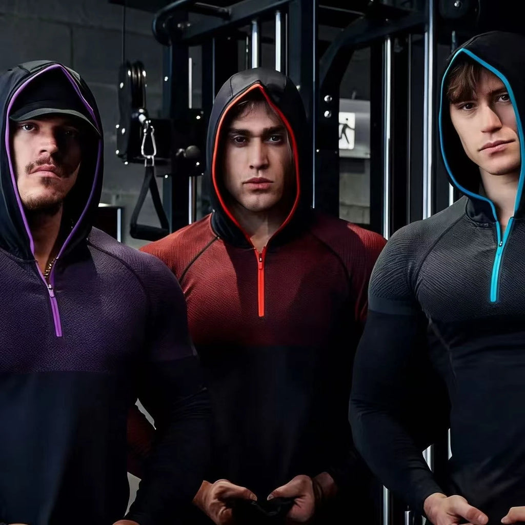 SHARK new fitness long sleeved men's hooded base shirt GYM ONYX5.0 agate high elasticity T-shirt fitness suit