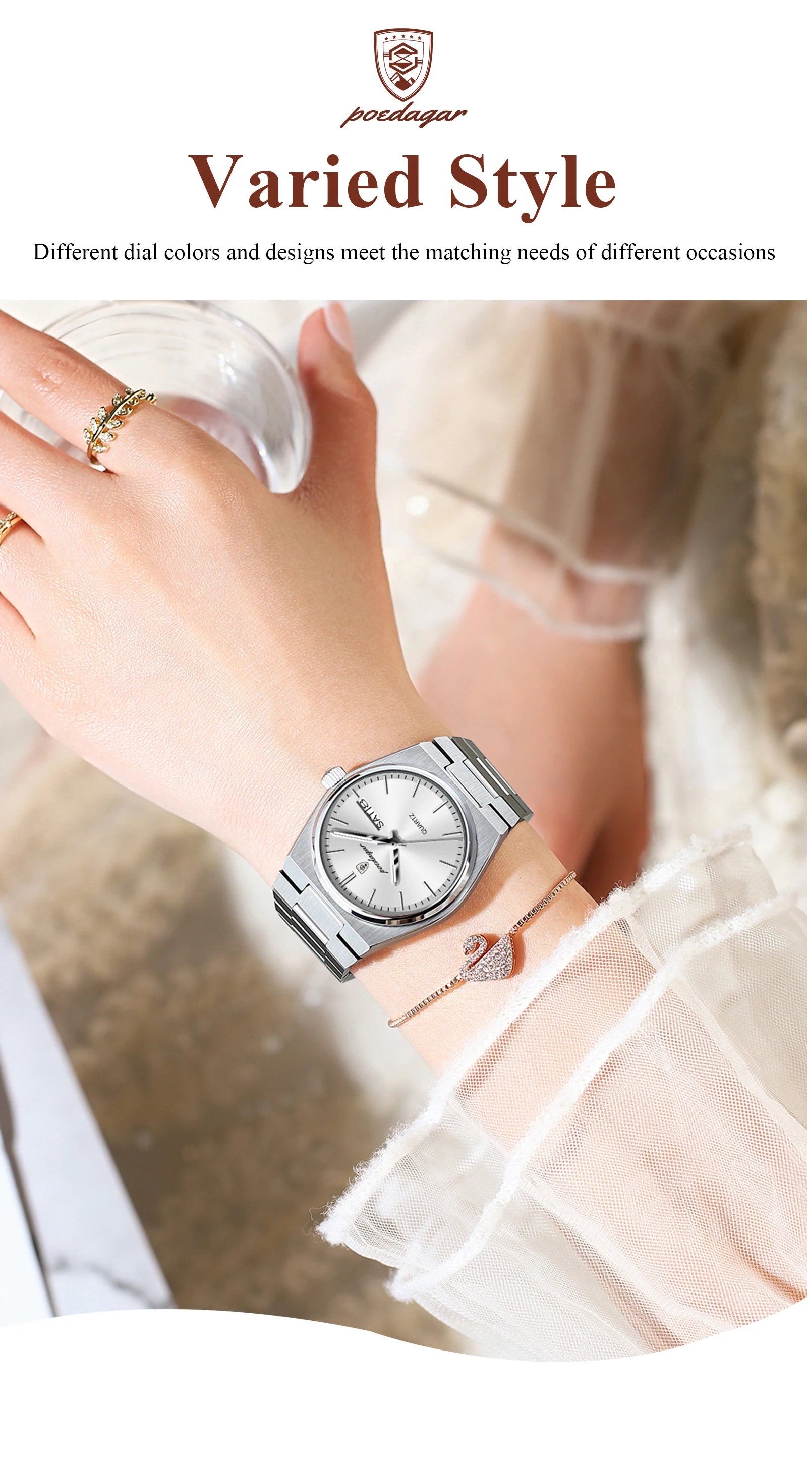 POEDAGAR Exquisite Watches For Women Waterproof Luminous Date Week Ladies Watch Stainless Steel Luxury Woman's Quartz Wristwatch