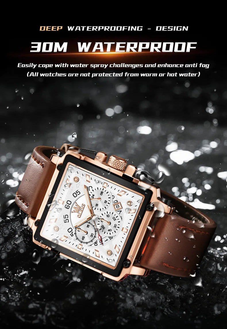 OLEVS Top Brand Male Watches Square Quartz Watch Watch For Men Waterproof Leather Strap Sport Clock Male Relogio Masculino