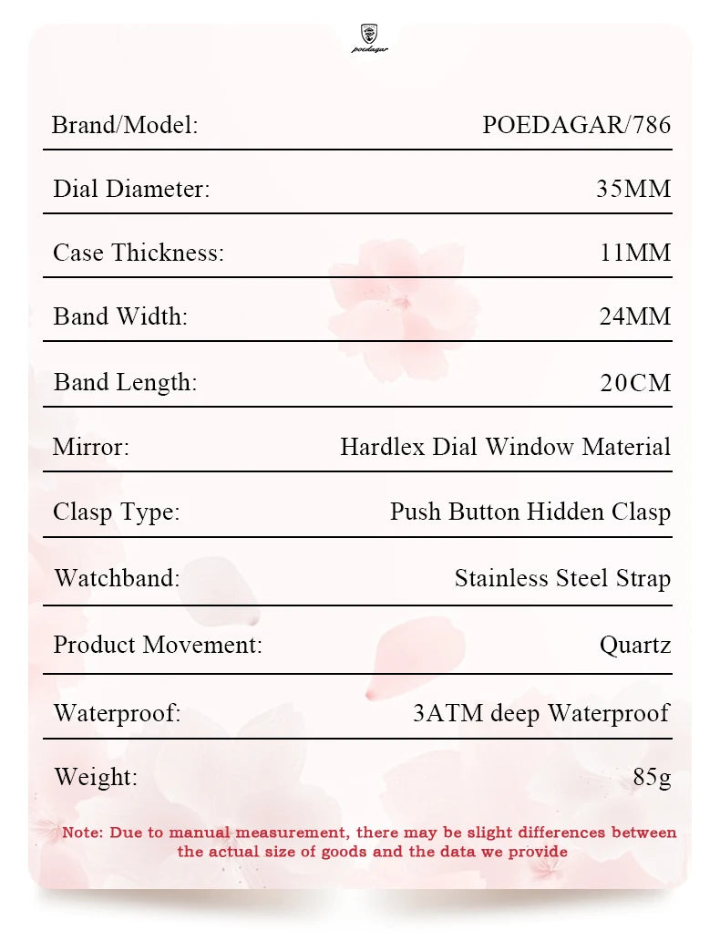POEDAGAR Exquisite Watches For Women Waterproof Luminous Date Week Ladies Watch Stainless Steel Luxury Woman's Quartz Wristwatch