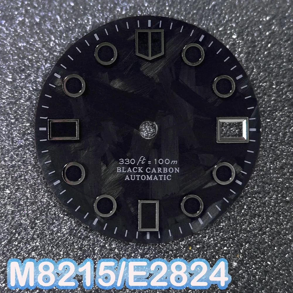 28.5mm Black Carbon Fiber Dial C3 Luminous Single Calendar Fit NH35 M8215 E2824 Movement Men’s Watch Accessories