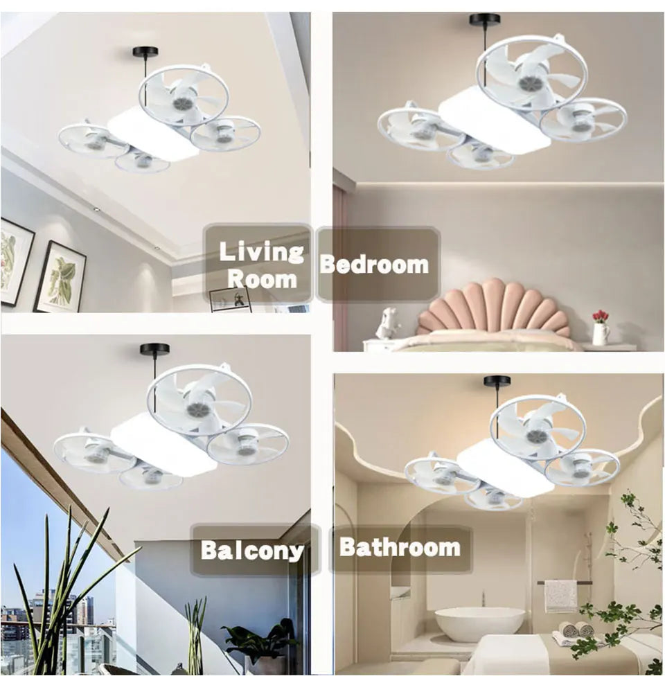 2 in 1 LED E27 Ceiling Fan Light AC 110-220V with Remote 3 Color Temp 3 Speeds Dimmable Adjustable for Bedroom Home Restaurant