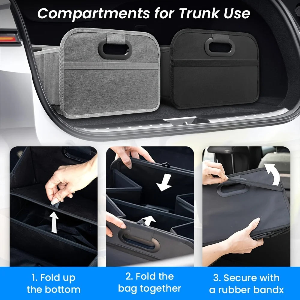 Car Trunk Organizer, Collapsible Compartment Car Organizer, Space-Saving, Foldable Waterproof for All Cars, SUVs, Mini-Vans