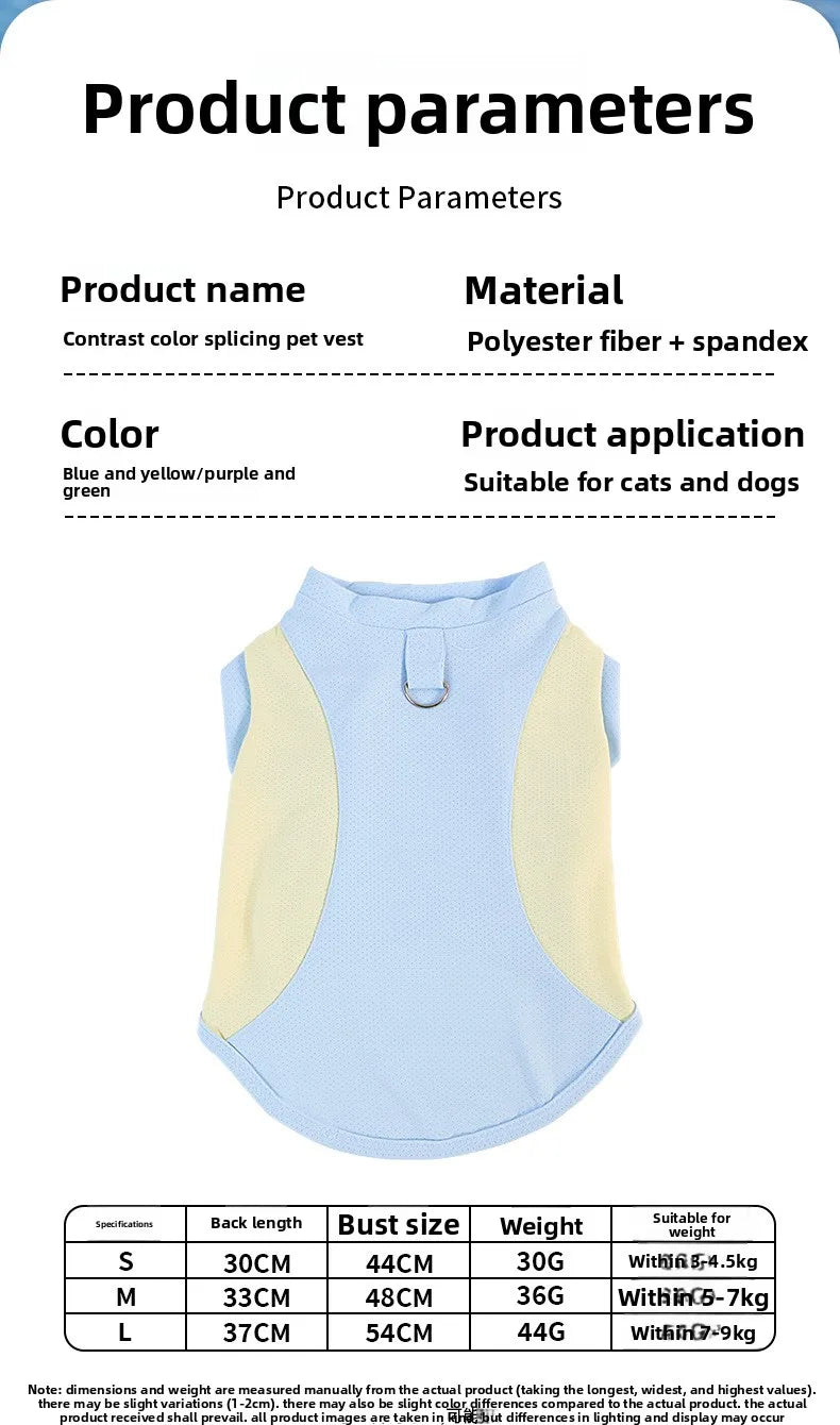 Dog cooling vest - summer sun protection, lightweight color block design, pet tank top, ice-cooling, breathable pet apparel