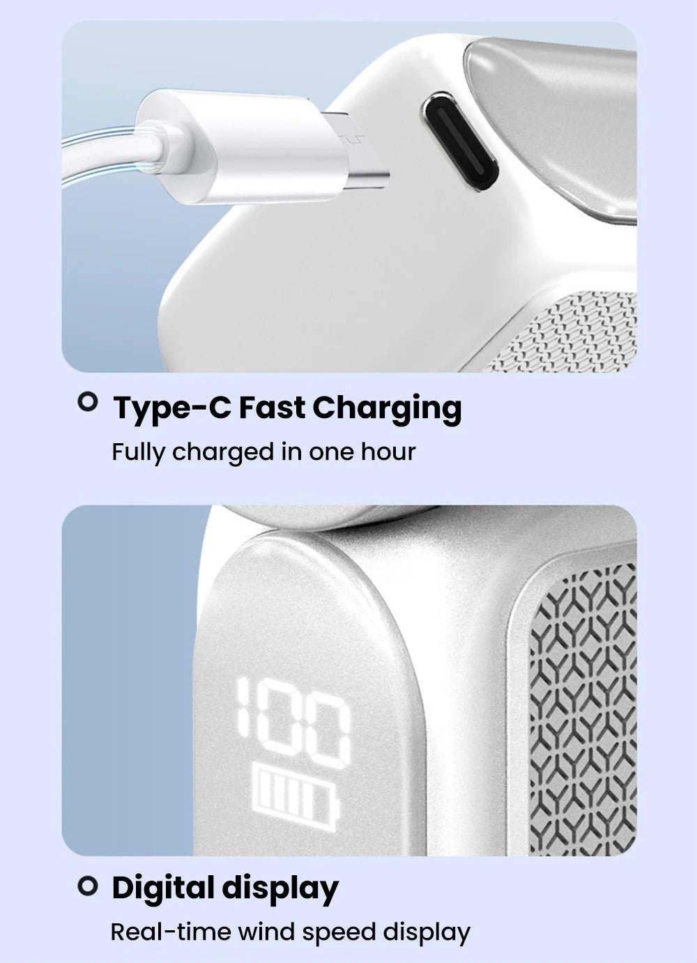 Portable Handheld Mini Fan Maximum Wind Speed 10m/s Folding Desktop 5speed Built in AI Chip Adjustment Fan Type-C Ports Charging