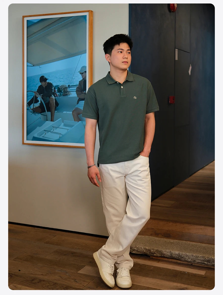 SIMWOOD 2026 Summer New Oversize Polo Shirts Men Breathable Comfortable Moisture-Wicking T-shirt Tops