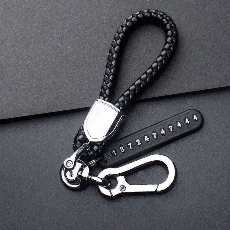 Fashion Men's Car Key Chain Key Ring Female Leather PU Lanyard Pendant Anti-lost Mobile Phone Number Plate Keychain Accessories