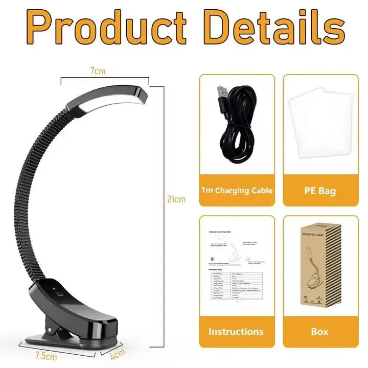 Blue light Blocking Book Light Rechargeable USB Clip On No blue Amber LED Light for Reading Eye Healthy Stepless Dimming Lamps