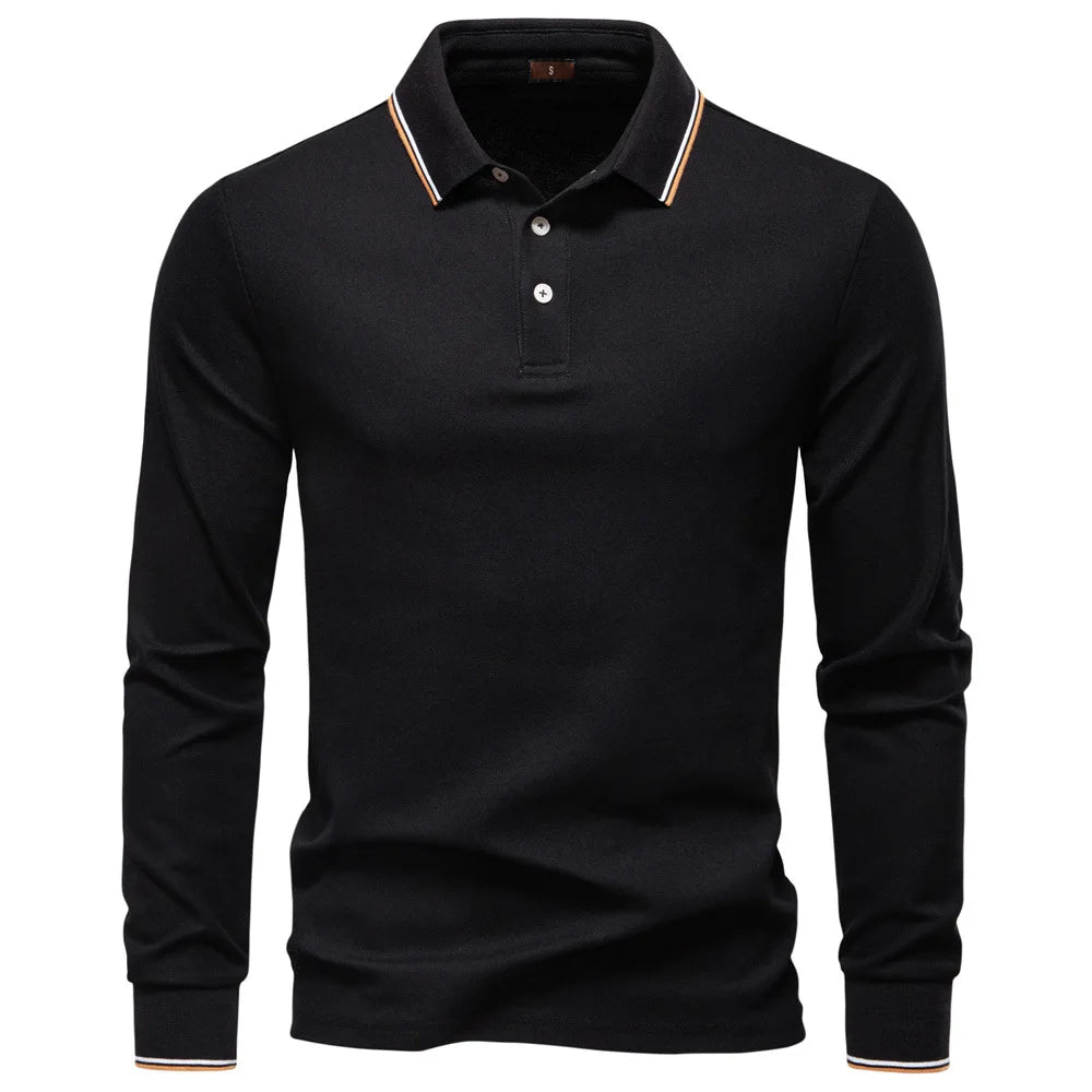 2025 Autumn New Men's Deer Embroidery Cotton Rich Blend Breathable Polo Shirts Long Sleeve Social Business Golf Polo Shirts Male