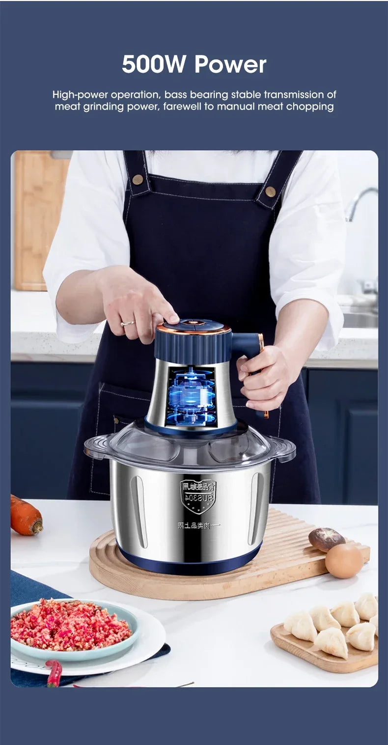 5L EU Electric Food Grinder Multifunctional Vegetable Chopper Blender Large Capacity Meat Mincer for Household Cooking