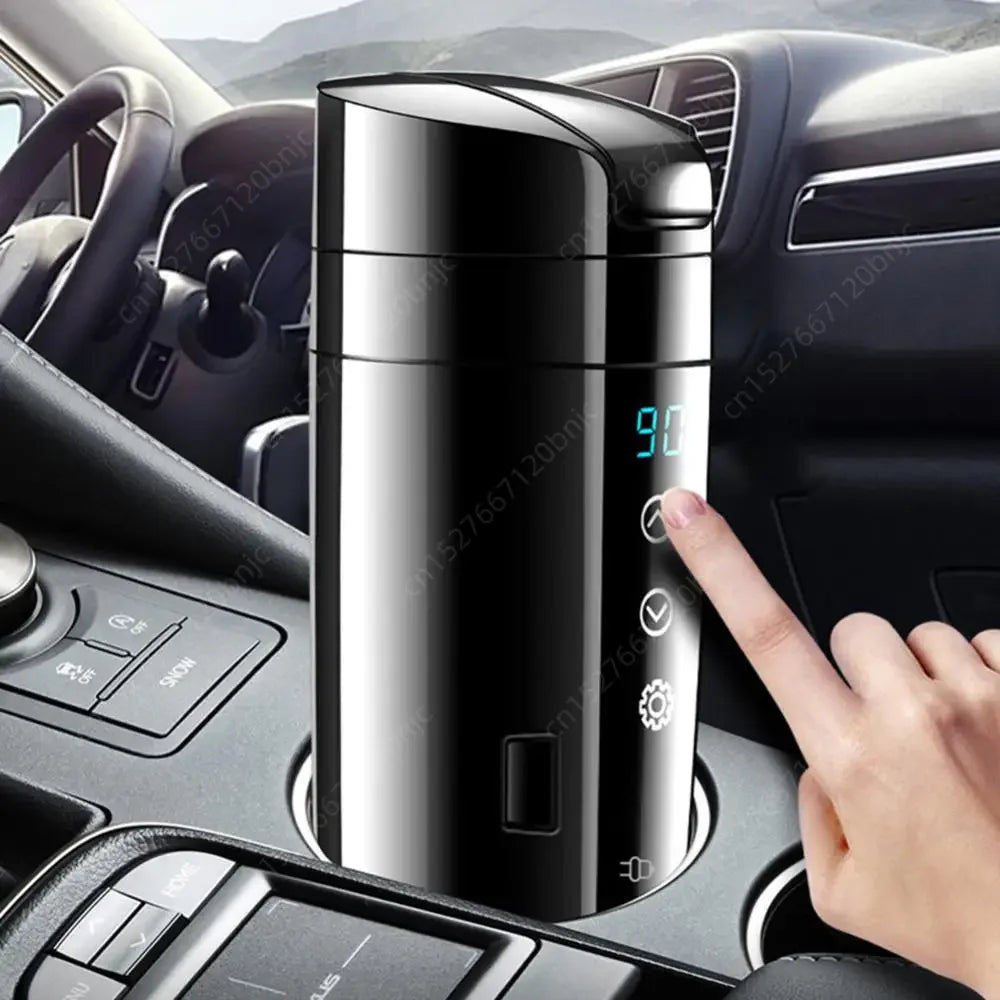 12V 24V Travel Electric Kettle Stainless Steel Smart Temperature Control Touch Travel Coffee Mug Warmer for Car Truck Leakproof