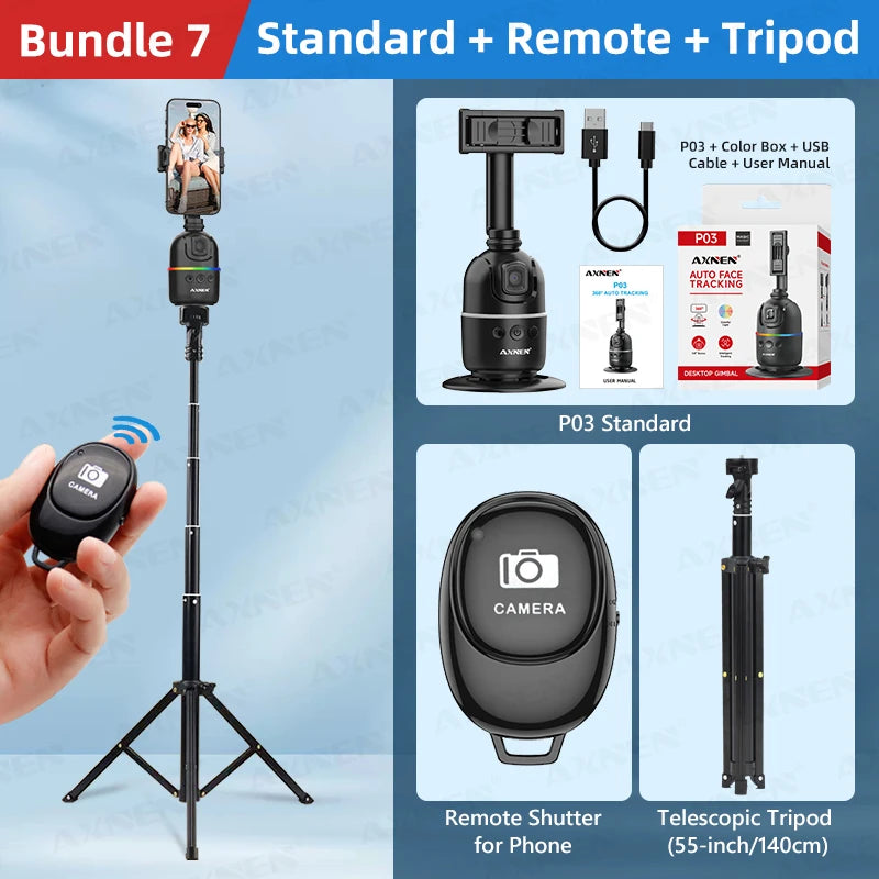 Premium AI-powered desktop vlog kit with 360° rotation support."