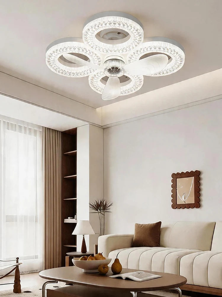 48W Ceiling Fan Light E27 Remote Control 4 heads Circular/Square Timer-controlled Converter Base Lighting Base Bedroom Living R