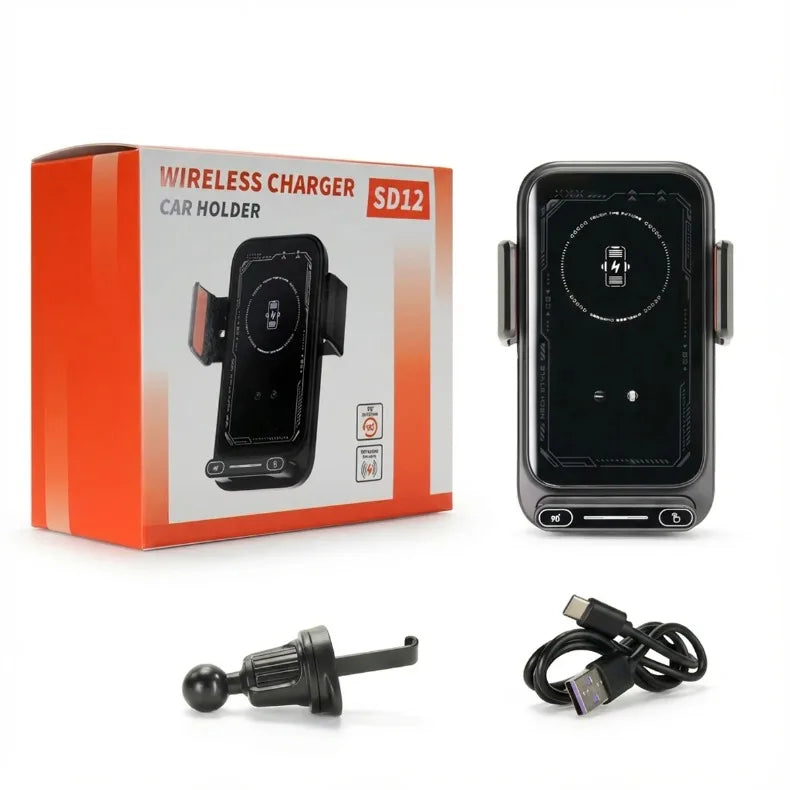 2026 New Upgraded 15W Qi FCC ROHS Car Phone Charger Holder Auto Induction One Key Release 360 Rotating for Dashboard Windshield