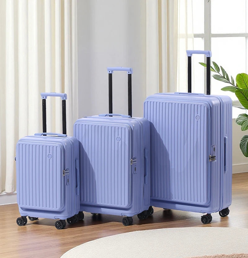 Multifunctional Front Opening Expandable Suitcase with Cup Holder Large Capacity Luggage 360° Shock Absorbing Wheels 20' 24' 28'