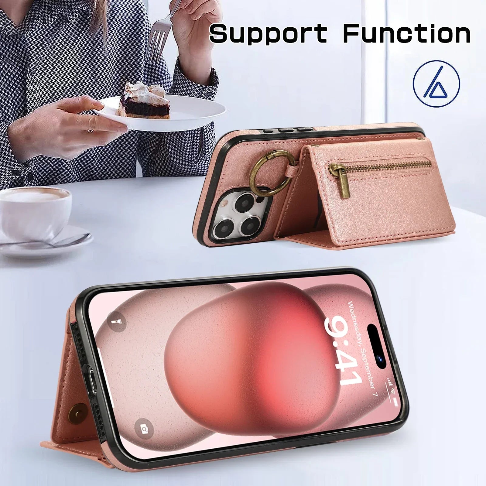 Crossbody Cards Solt Triple Wallet Leather Zipper Case For iPhone 15 16 Pro Max 14 Plus 13 12 11 XS XR SE2022 Ring Holder Cover