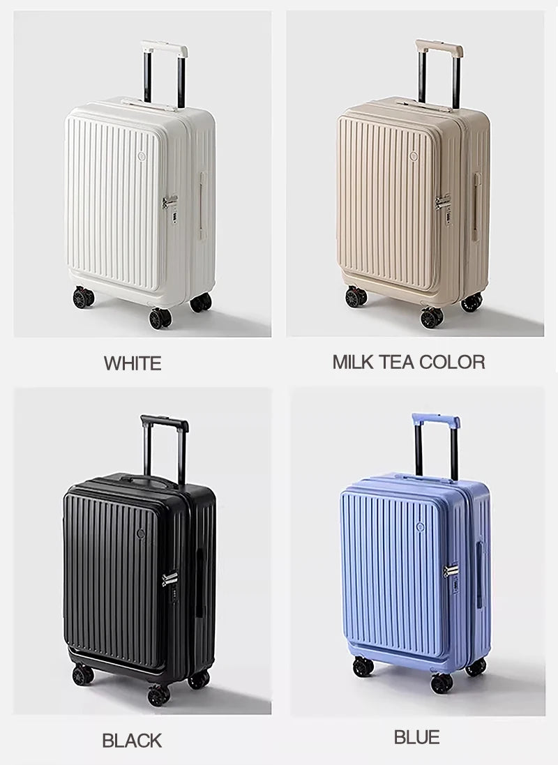 Multifunctional Front Opening Expandable Suitcase with Cup Holder Large Capacity Luggage 360° Shock Absorbing Wheels 20' 24' 28'