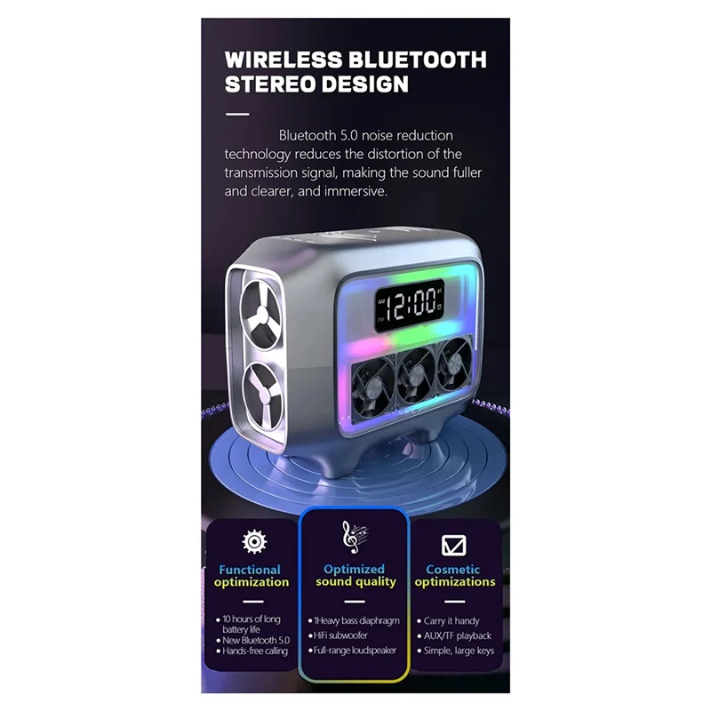 FAST-Bluetooth Speaker Stereo Loudspeaker Wireless Charger Pad Led Light Alarm Clock Fast Charging Station For Smartphone