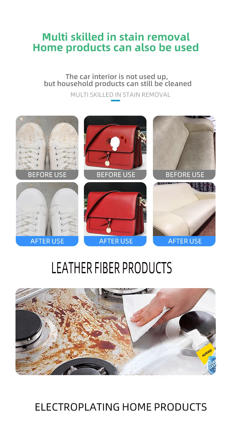 150ml Multipurpose Foam Cleaner Spray No Rinse Car Interior Leather Seat Cleaner Household Stain Remover for Shoes Sofa Kitchen