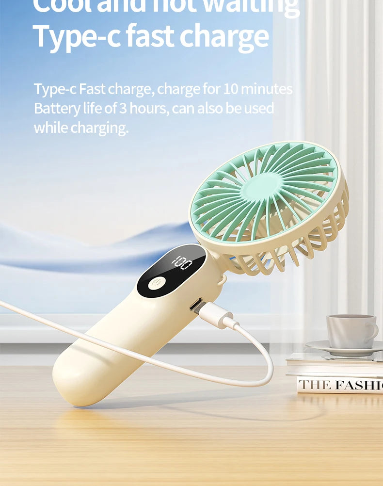 Portable Handheld Fan Mini USB Fan With 6 Speeds and Digital Display Foldable 3-in-1 Handheld Neck and Desktop Fan For Outdoor