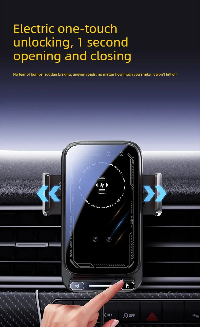 2026 New Upgraded 15W Qi FCC ROHS Car Phone Charger Holder Auto Induction One Key Release 360 Rotating for Dashboard Windshield