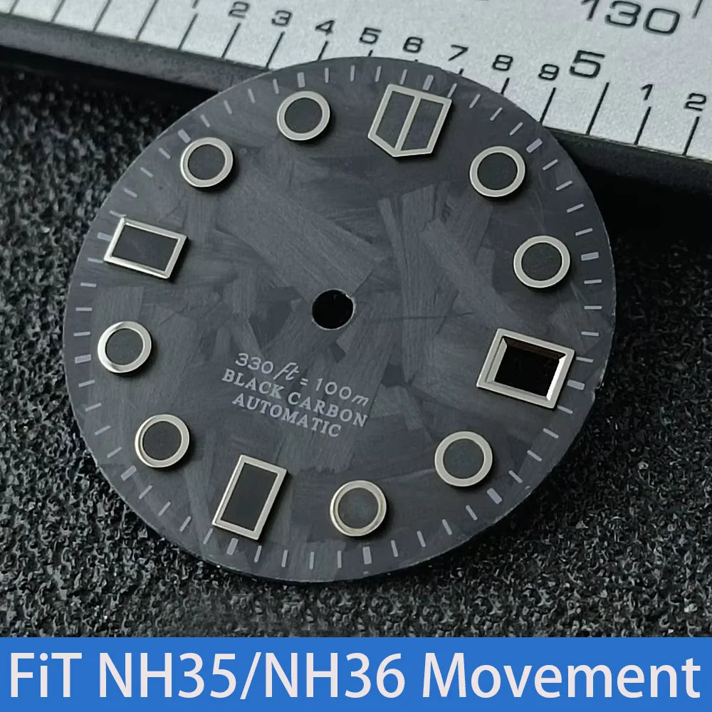 28.5mm Black Carbon Fiber Dial C3 Luminous Single Calendar Fit NH35 M8215 E2824 Movement Men’s Watch Accessories