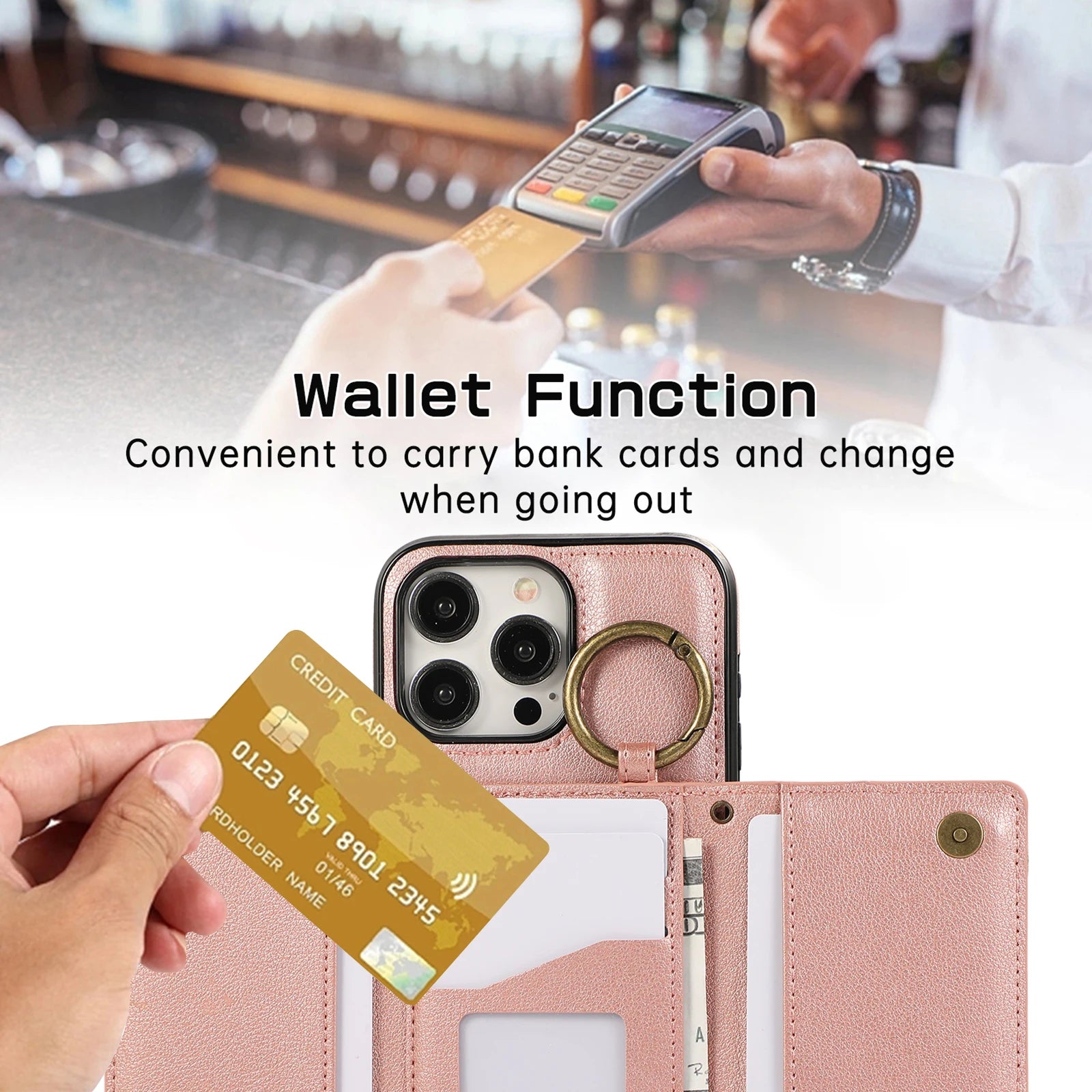 Crossbody Cards Solt Triple Wallet Leather Zipper Case For iPhone 15 16 Pro Max 14 Plus 13 12 11 XS XR SE2022 Ring Holder Cover