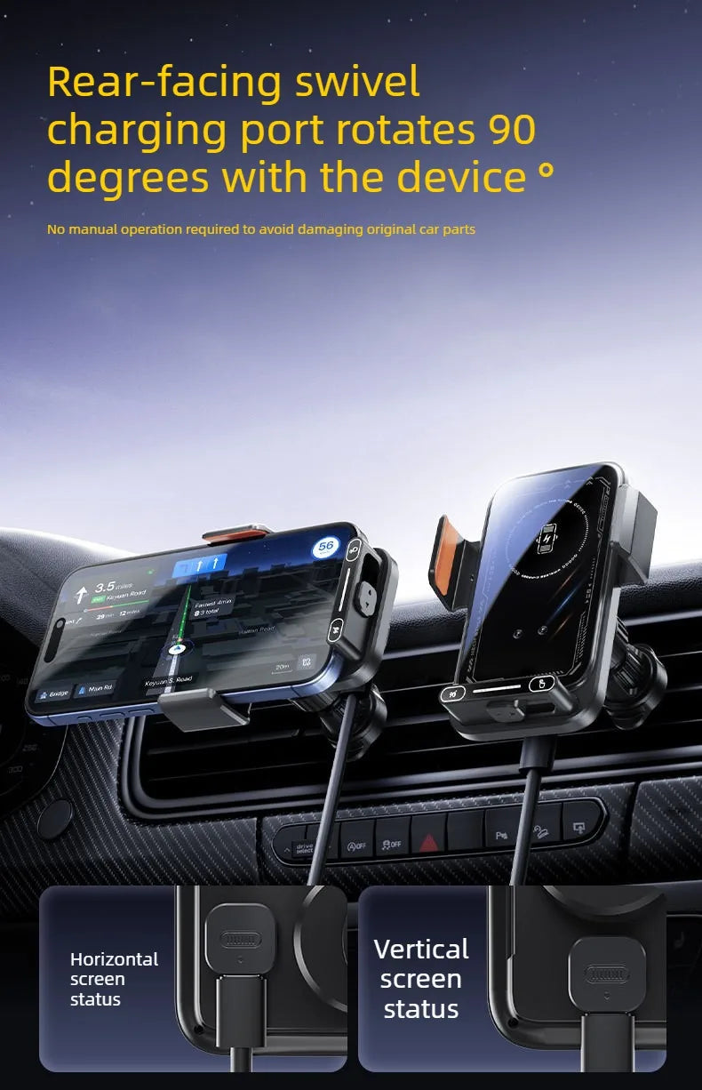 2026 New Upgraded 15W Qi FCC ROHS Car Phone Charger Holder Auto Induction One Key Release 360 Rotating for Dashboard Windshield