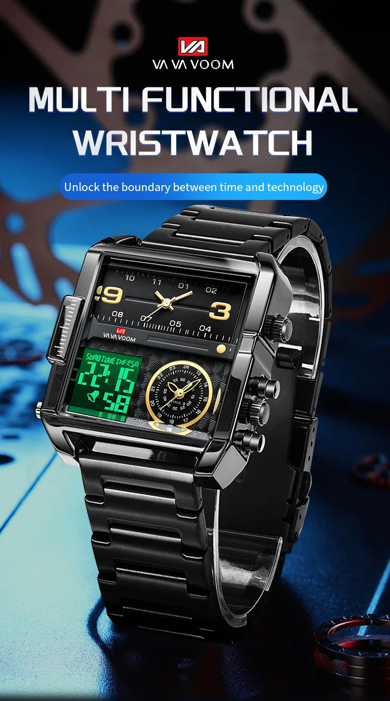 Dual Display Men Sports Watches For Male Clock Gold Black Men Digital Wrist Watches Top Brand Luxury Chronograph Quartz Watch