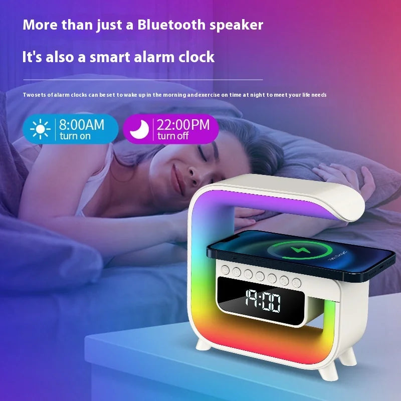 Multifunction Wireless Bluetooth Speaker Charger Pad Stand TF RGB Night Light Fast Charging Station for Mobile Phone Speaker