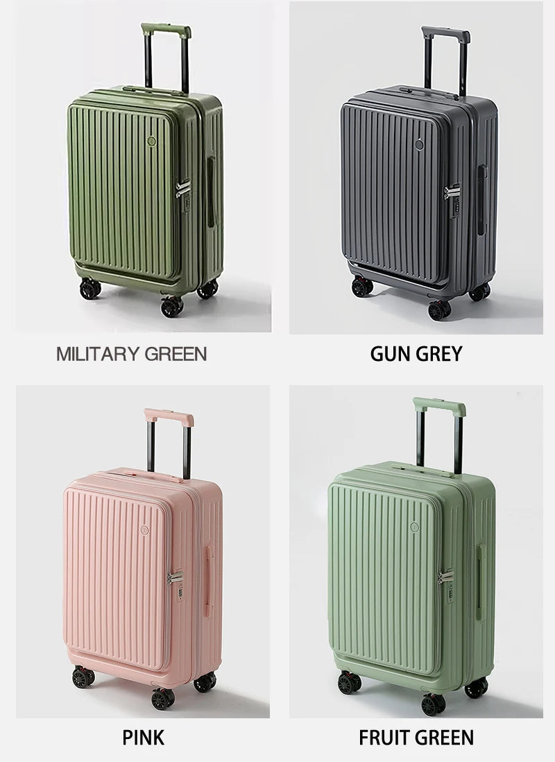Multifunctional Front Opening Expandable Suitcase with Cup Holder Large Capacity Luggage 360° Shock Absorbing Wheels 20' 24' 28'