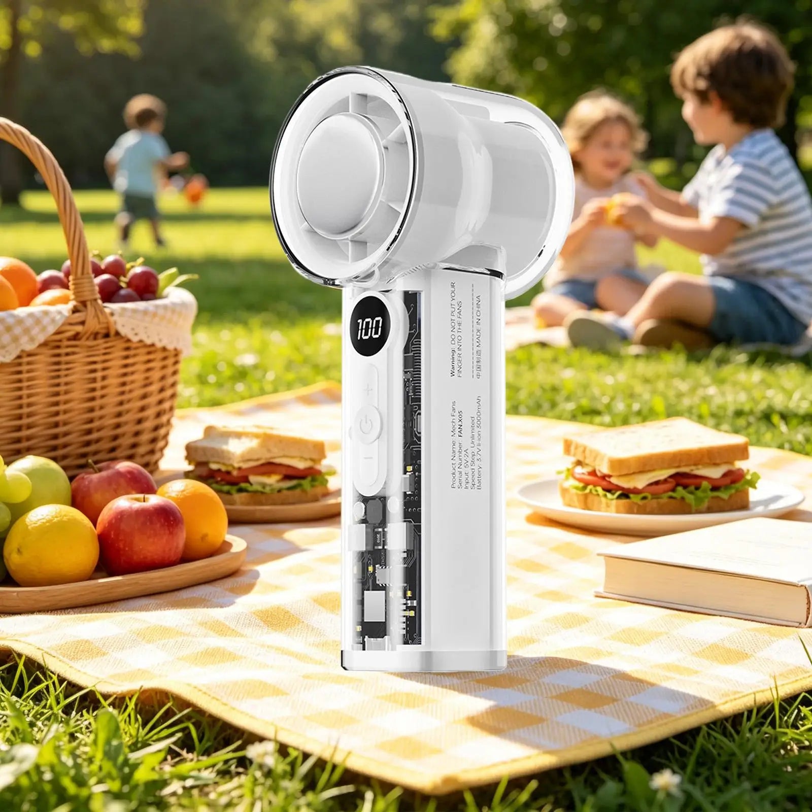 Portable Handheld Fan Transparent 100 Speeds USB Rechargeable 3000mAh Mini Portable Personal Fan for Home Office Travel Picnic