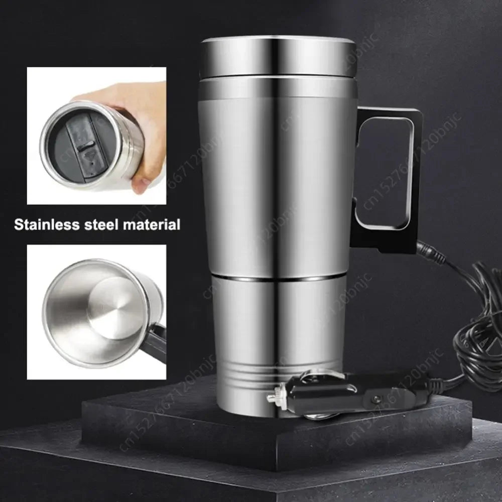 12V 24V Travel Electric Kettle Stainless Steel Smart Temperature Control Touch Travel Coffee Mug Warmer for Car Truck Leakproof