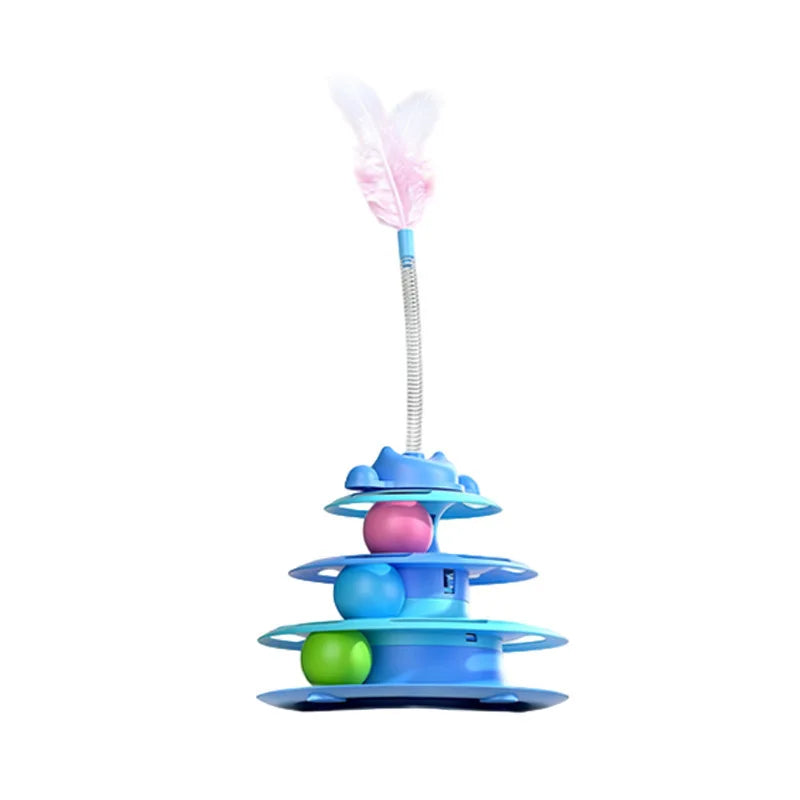 Interactive Cat Turntable Toy Feather Wand Rolling Ball Self Play Kitten Boredom Relief Indoor Pet Playing Accessory
