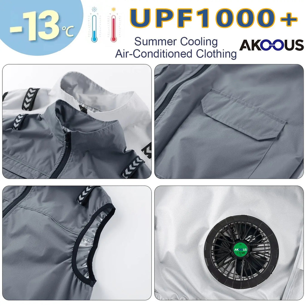 Hooded Cooling Vest Summer USB Charging 5V 12V Cooling Fan Air Conditioner Clothes Sleeveless Breathable Outdoor Sports Travel W