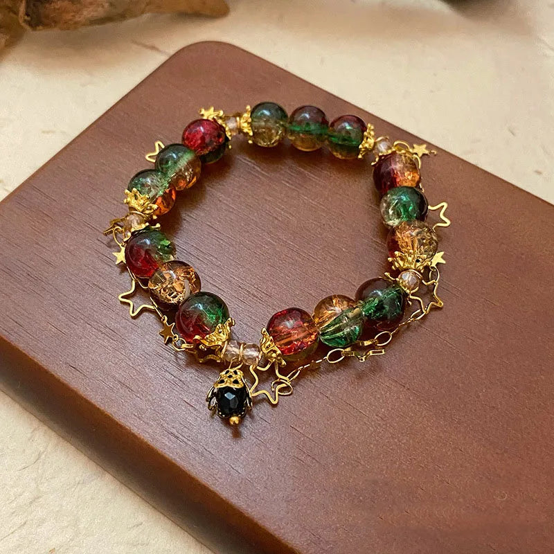 Star Bead Imitation Glass Bracelet for Girls' Christmas, Colorful and Trendy Atmosphere, High-End and Versatile Bracelet Gifts