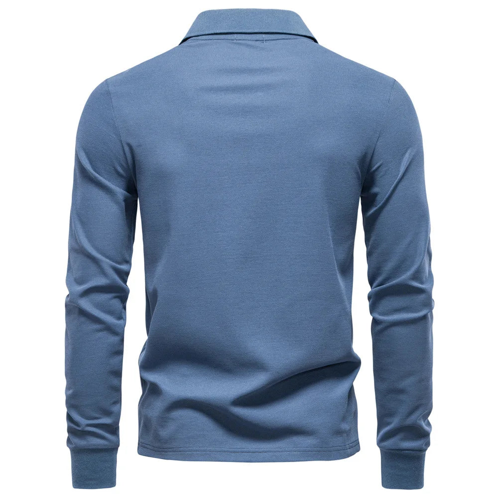 2025 Autumn New Men's Deer Embroidery Cotton Rich Blend Breathable Polo Shirts Long Sleeve Social Business Golf Polo Shirts Male