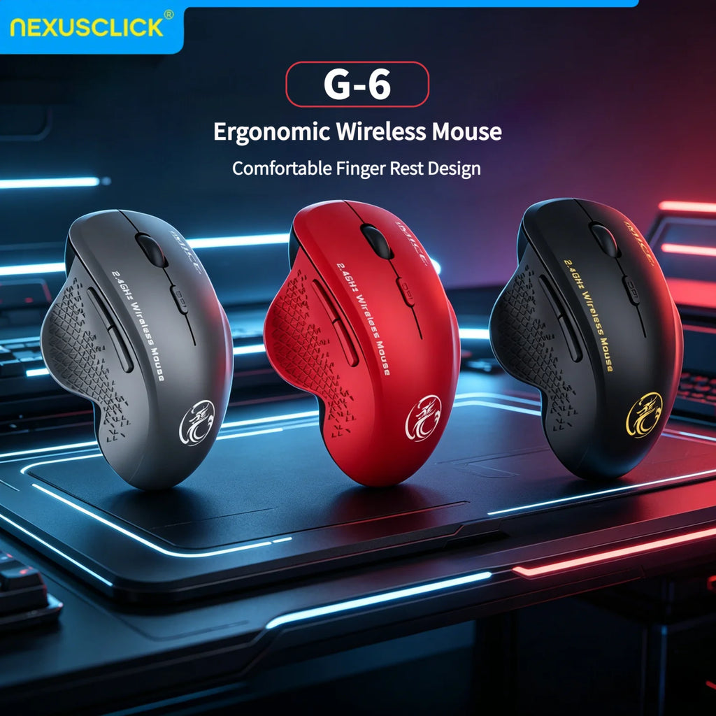 NexusClick 2.4G Wireless Silent Click Mouse,3 Adjustable DPI 6 Buttons Power Saving USB Plug Play Mice For Laptop Office Gaming