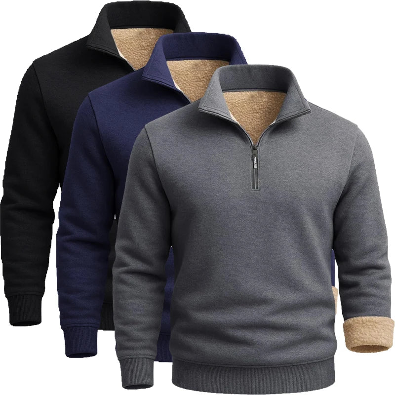 3 Pack Men's Long Sleeve Zip Thick Pullover Winter Warm Sherpa Lined TShirt Men Autumn Outdoor Heavyweight Sweatshirts US SIZE
