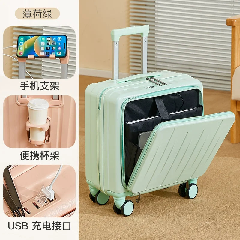 18 inches Suitcase Light Weight Suitcase Large Capacity Travel Case Spinner Wheels Suitcase Small Luggage Compartment