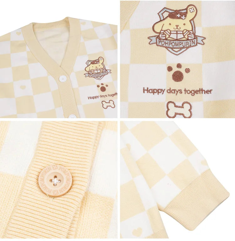 Anime Sanrioed Pompompurin Girls Cardigan Sweater Kawaii Kuromi Cinnamoroll Spring Autumn Knit Coat Loose Sweet Embroidery Tops