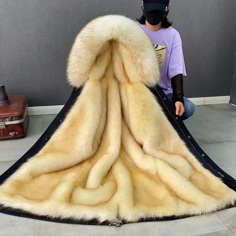 Winter Men Parka Warm Coat Men Wool Liner Jacket Long Hooded Jacket High Quality Raccoon Fur Collar