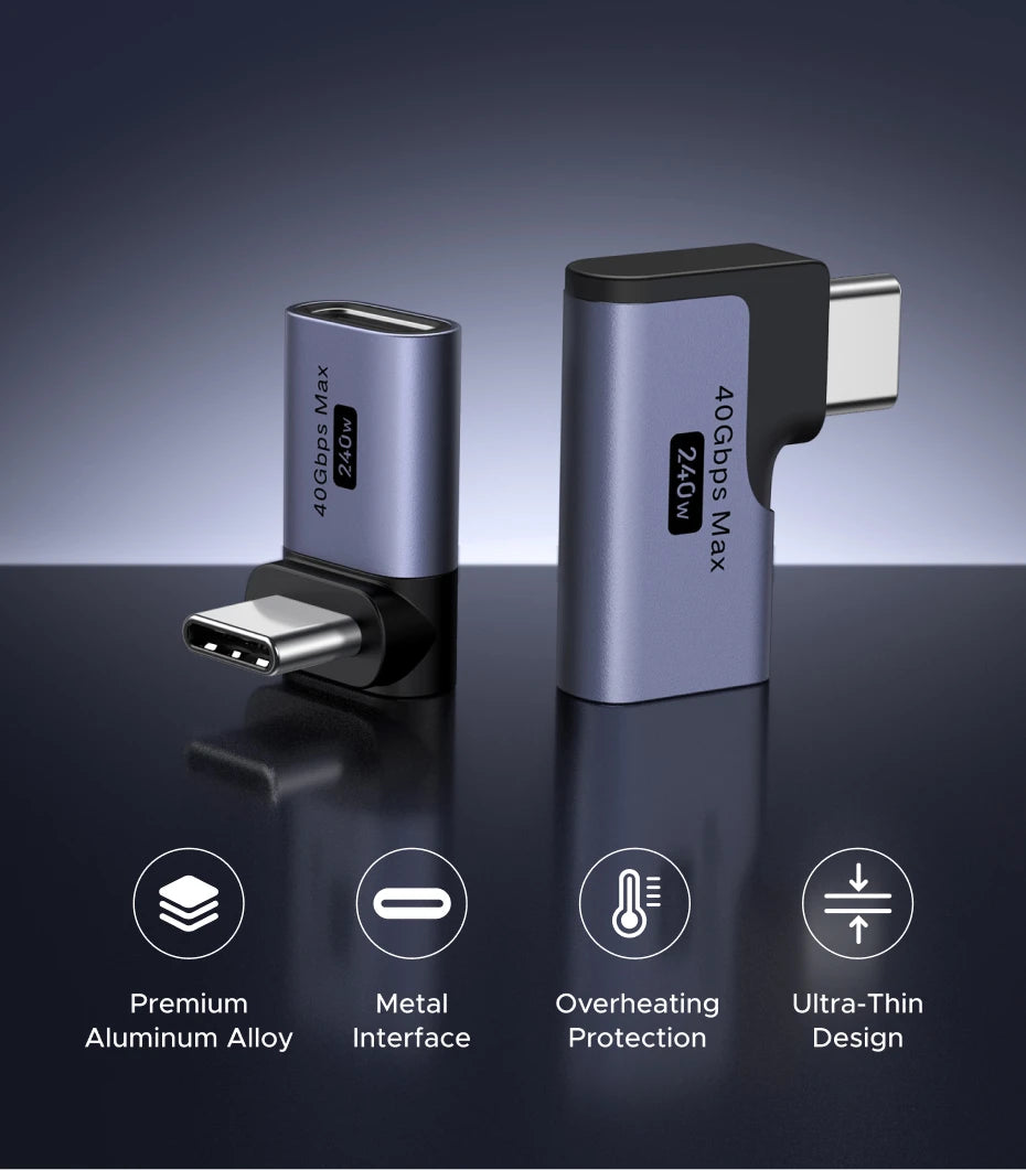 UGREEN USB-C Fmale to USB-C Male Adapter 2PCS Right Angle Support 240W Fast Charging & 40Gbps For Macbook Ipad Phone