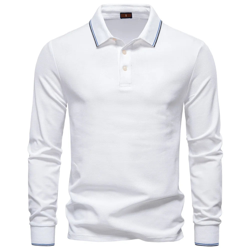 2025 Autumn New Men's Deer Embroidery Cotton Rich Blend Breathable Polo Shirts Long Sleeve Social Business Golf Polo Shirts Male