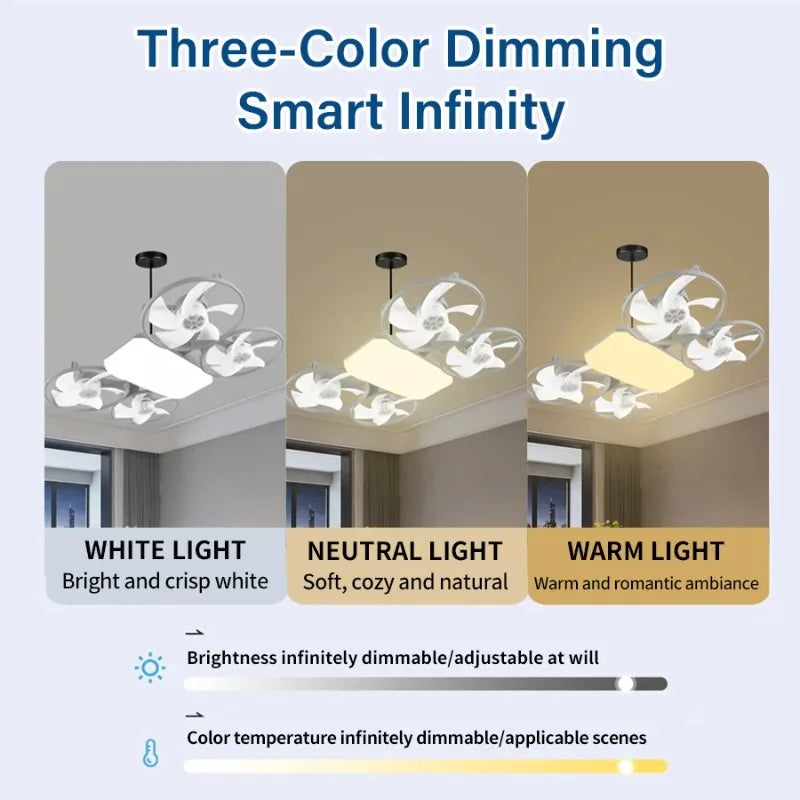 2 in 1 LED E27 Ceiling Fan Light AC 110-220V with Remote 3 Color Temp 3 Speeds Dimmable Adjustable for Bedroom Home Restaurant