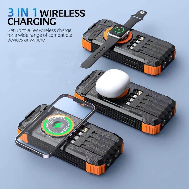 Hand Crank Solar Power Bank 20000mAh Magnetic Wireless 22.5W Fast Charging External Battery for Magsafe iPhone 17 iWatch Charger