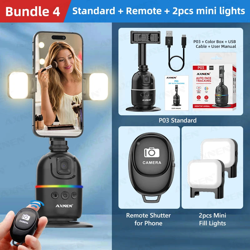 Premium AI-powered desktop vlog kit with 360° rotation support."