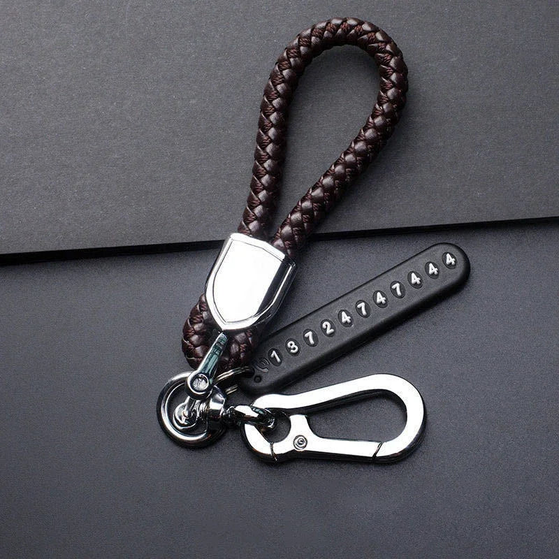 Fashion Men's Car Key Chain Key Ring Female Leather PU Lanyard Pendant Anti-lost Mobile Phone Number Plate Keychain Accessories