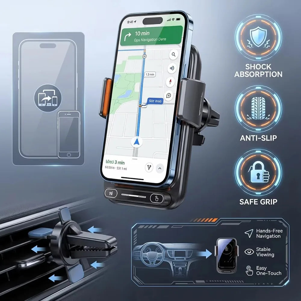 2026 New Upgraded 15W Qi FCC ROHS Car Phone Charger Holder Auto Induction One Key Release 360 Rotating for Dashboard Windshield