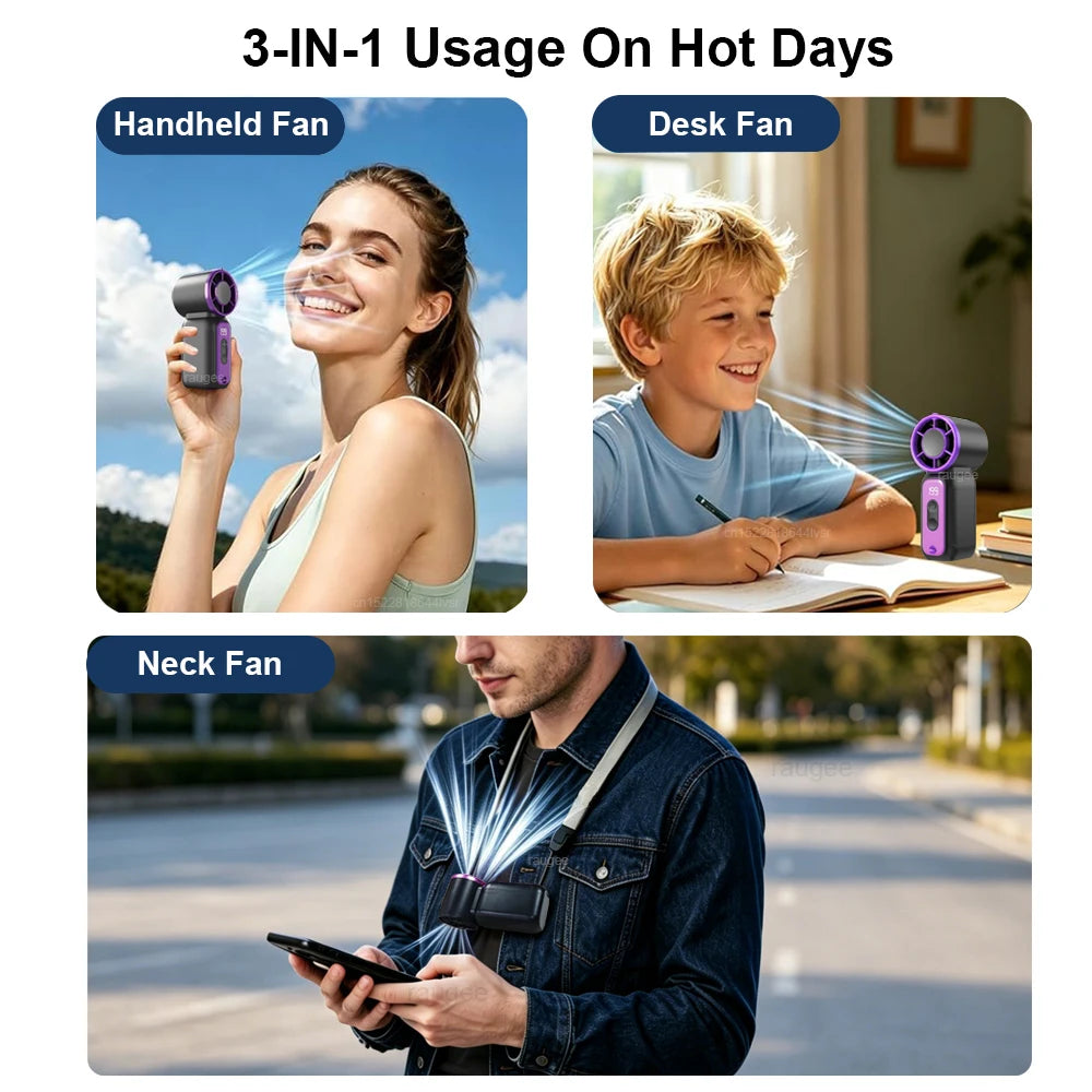 Portable Mini  Handheld Fan Personal Pocket-Sized Digital Display Hand Fan USB Rechargeable Outdoor Small Pocket Hand Fan